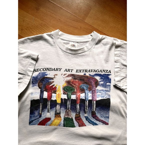 VINTAGE SINGLE STITCH ART EXTRAVAGANZA PAINT BRUSH WHITE T SHIRT SIZE LARGE - Picture 3 of 7